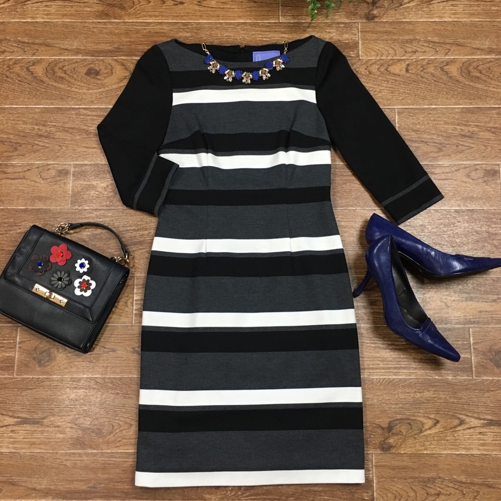 ✨Kay Unger Striped 3/4 Sleeve Knit Sheath Dress✨